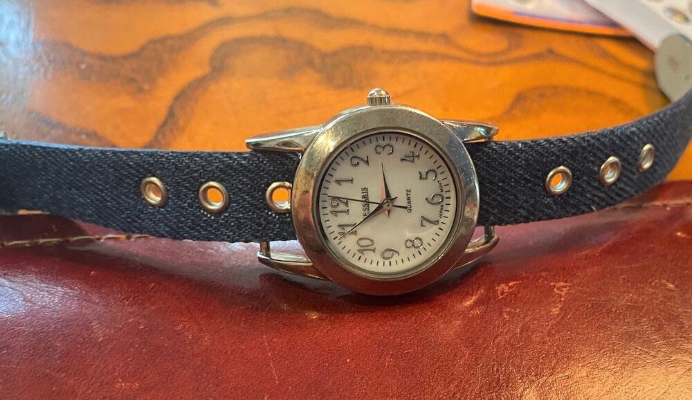 Women's 30mm Silver Tone Kessaris Watch, Denim Strap